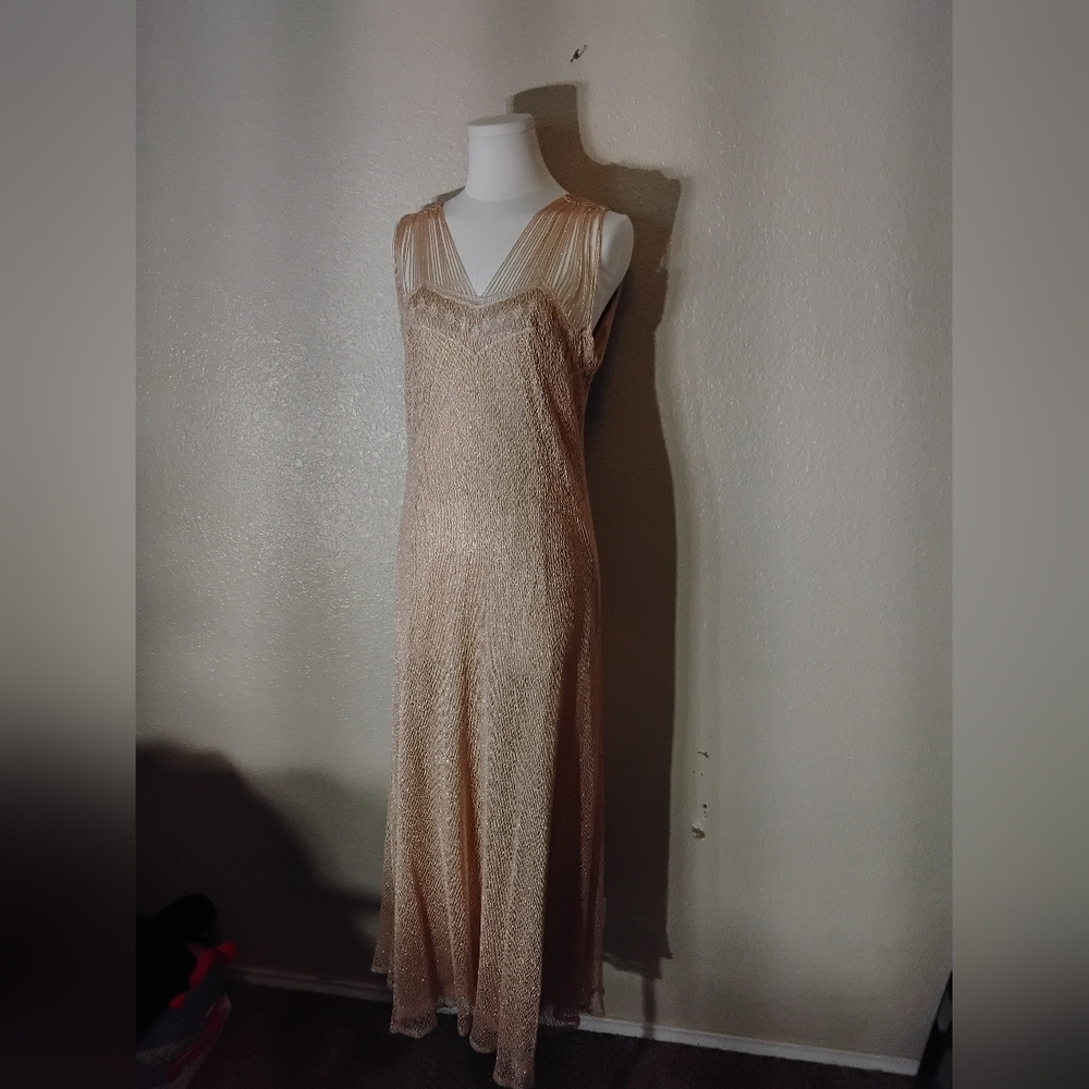Vintage Tan Sleeveless V-Neck High Low Cocktail Dress